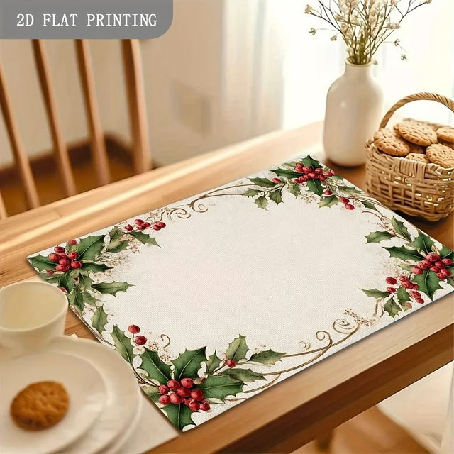 VIKAMA Weihnachts-Tischsets und Untersetzer aus Leinen in Mehrfarben mit floralem Design - Bild 1