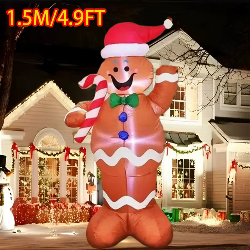 Aufblasbare Lebkuchenmann Weihnachtsdekoration mit integrierten LEDs in Mehrfarbig für Outdoor und Neujahr - Bild 3