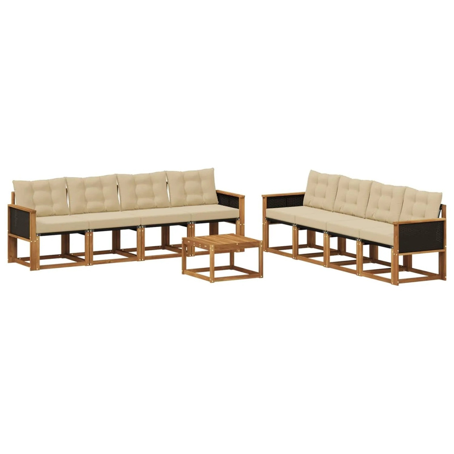 vidaXL Outdoor-Sofagarnitur aus massivem Akazienholz mit Textilene und 9 Kissen in Natur-Beige - Bild 2