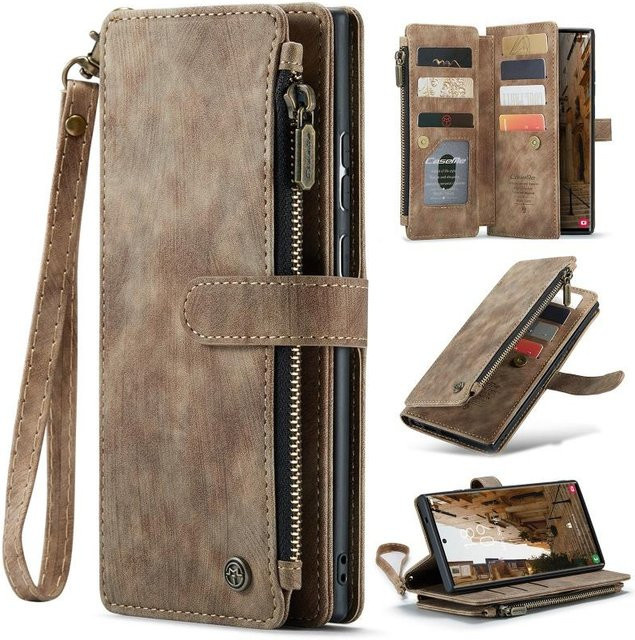 Leder-Geldbörse mit Reißverschluss und Lanyard als Handyhülle für Samsung Galaxy S26 Ultra, S25, S24, S23, S22, S21, S20 und Note 20 in Schwarz, Rot, Blau oder Braun - Bild 1