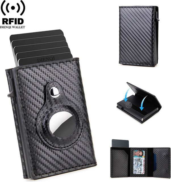Minimalistische Geldbörse aus Kohlefaser mit automatischem Pop-Up-Kreditkartenhalter und AirTag-Halterung in Schwarz oder Braun - Bild 1