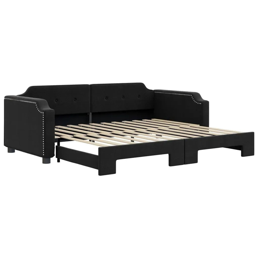 vidaXL Ausziehbares Tagesbett in Schwarz mit Stoffbezug, B/T/H: 223 x 100 x 66,5 cm - Bild 2