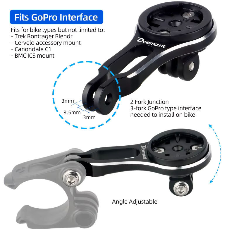 DEEMOUNT Fahrradlenkerhalterung aus Aluminiumlegierung in Schwarz passend für Trek Bontrager Blendr, Cervelo und GoPro sowie Garmin, Wahoo, Bryton und iGPSPORT - Bild 2