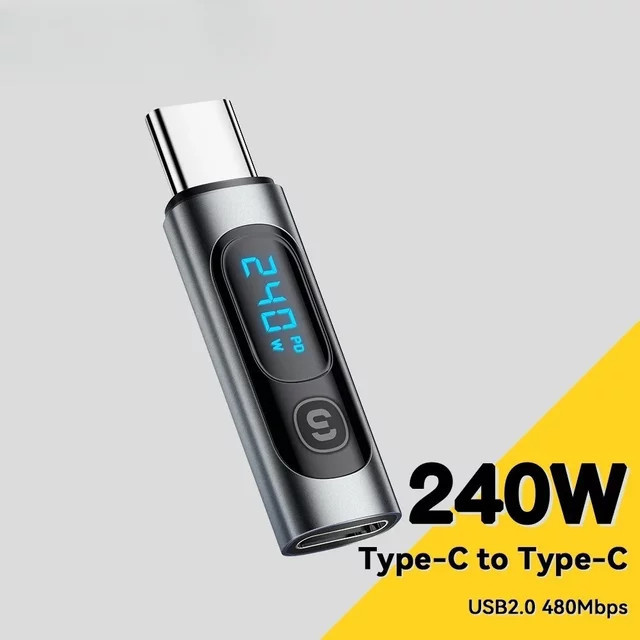 USB-C-Adapter OTG Konverter von USB-C-Stecker auf USB-C-Buchse mit 240W Schnellladefunktion in Grau - Bild 1