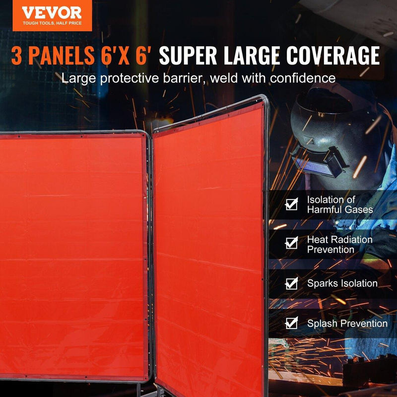 Buying Solutions MB Schweißschutzschirm mit 3-Panel-Rahmen aus flammhemmendem Vinyl in Rot, B/H: 183 x 183 cm - Bild 5