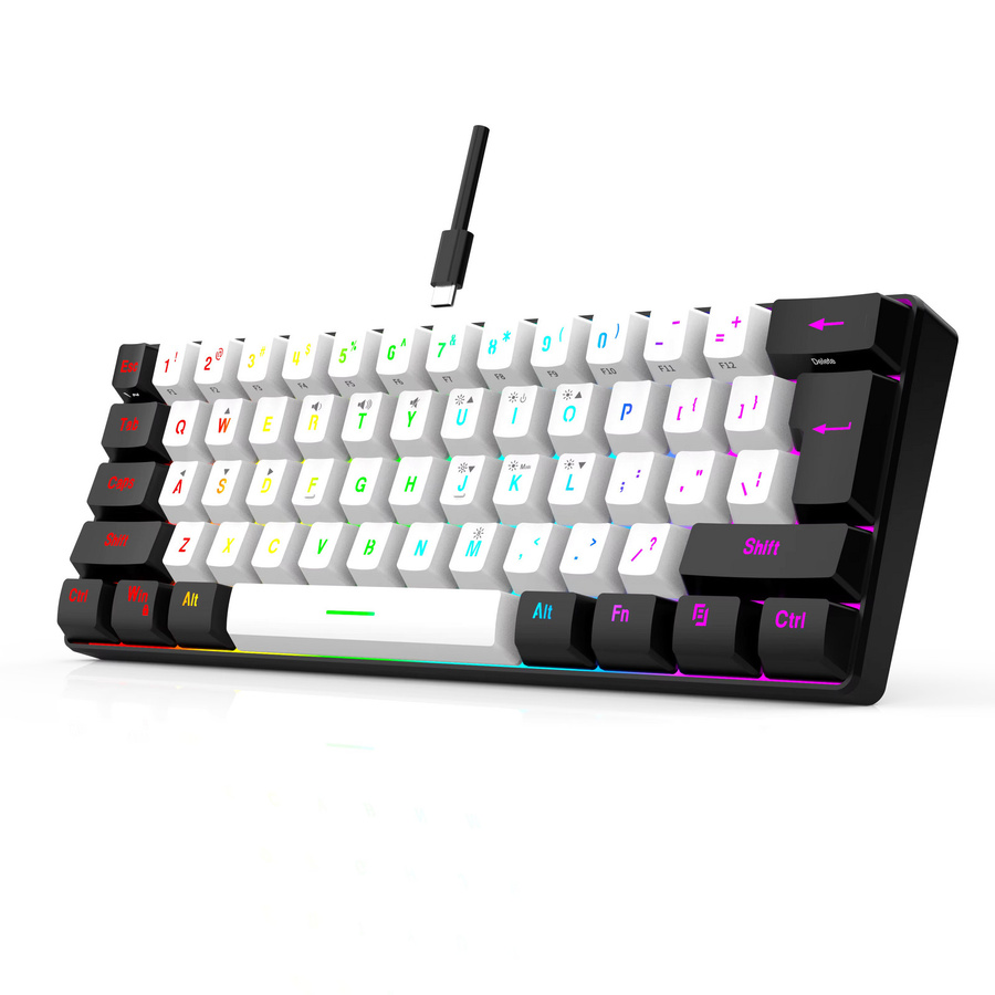 7KEYS Mechanische RGB-Tastatur mit 61 Tasten, wasserdicht, kabelgebunden, Farben: Weiß, Schwarz und Blau - Bild 2