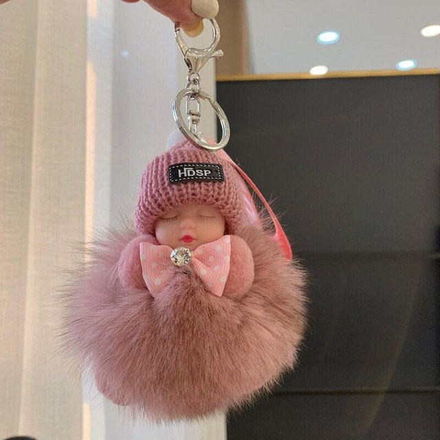 Linyi toy Schlafendes Baby Plüsch Fuchs Puppe Schlüsselanhänger, brown - Bild 1