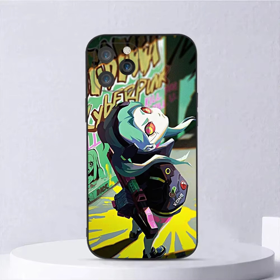 E-Edgerunners Cyberpunk Handyhülle aus weichem Silikon für iPhone 16, 15, 14, 13, 12, 11 und weitere Modelle, Schwarz/Mehrfarbig - Bild 2