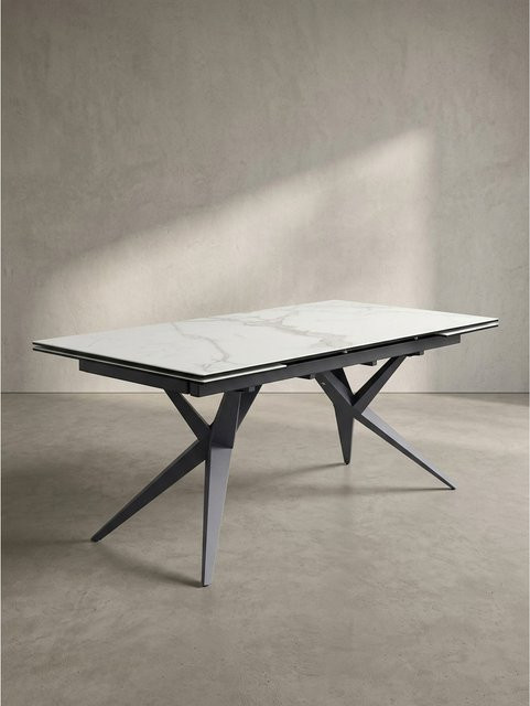 Ausziehbarer Esstisch von KADIMA DESIGN in Weiß mit Keramik und Glas in Marmoroptik, B/T/H: 180 x 95 x 76 cm - Bild 1