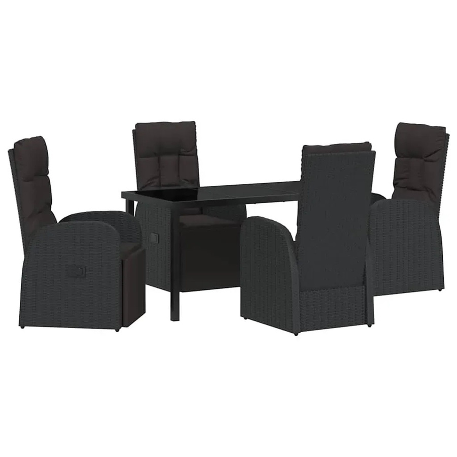 vidaXL Garten Essgruppe 5-teilig aus Poly-Rattan und Stahl in Schwarz mit Glastisch - Bild 2