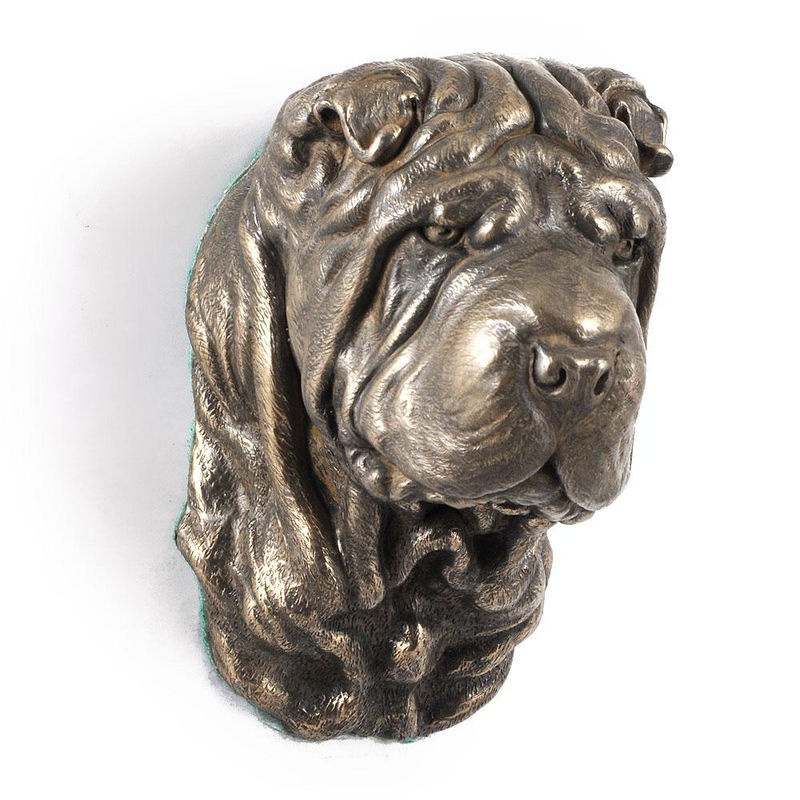 Art-Dog Shar Pei Hundestatue als hängende Büste in Braun aus Kunstharz und Metall - Bild 4