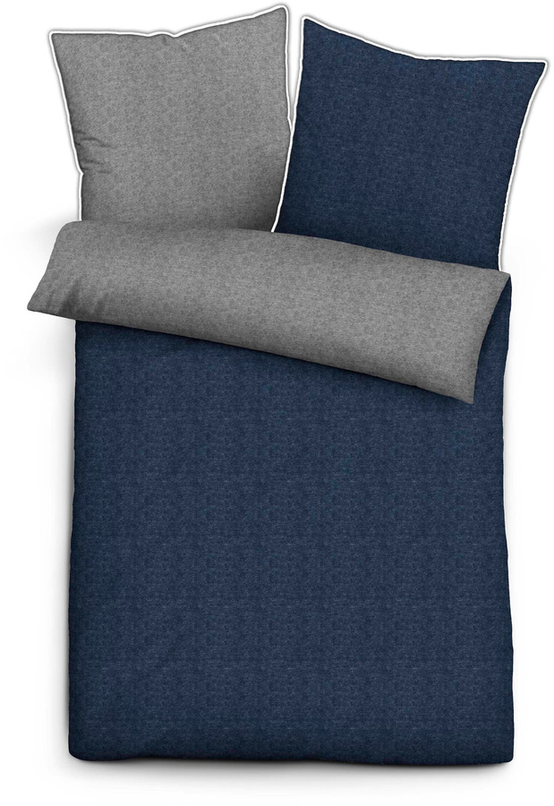 Biberna Bettwäsche aus Baumwolle und Flanell in Grau und Blau, modern und bügelfrei, inklusive Kissenbezug 40 x 60 cm - Bild 1