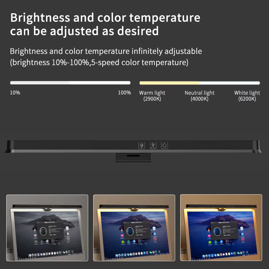 GGBEE LED Monitor Lampe mit stufenloser Dimmung und Touch-Steuerung, Schwarz, Monitor-Hängeleuchte für Home Office und Studium - Bild 5