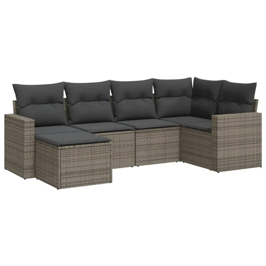 vidaXL 6-teilige Garten-Sofagarnitur in L-Form aus grauem Poly-Rattan mit Kissen und pulverbeschichtetem Stahlgestell - Bild 2