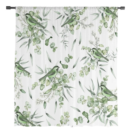 Yiran Furniture Transparentes Voile-Vorhang mit Blättern und Vögeln in Grün und Multicolour, Organza-Tüll für Wohnzimmer und Küche, B: 135 cm, H: 115 cm