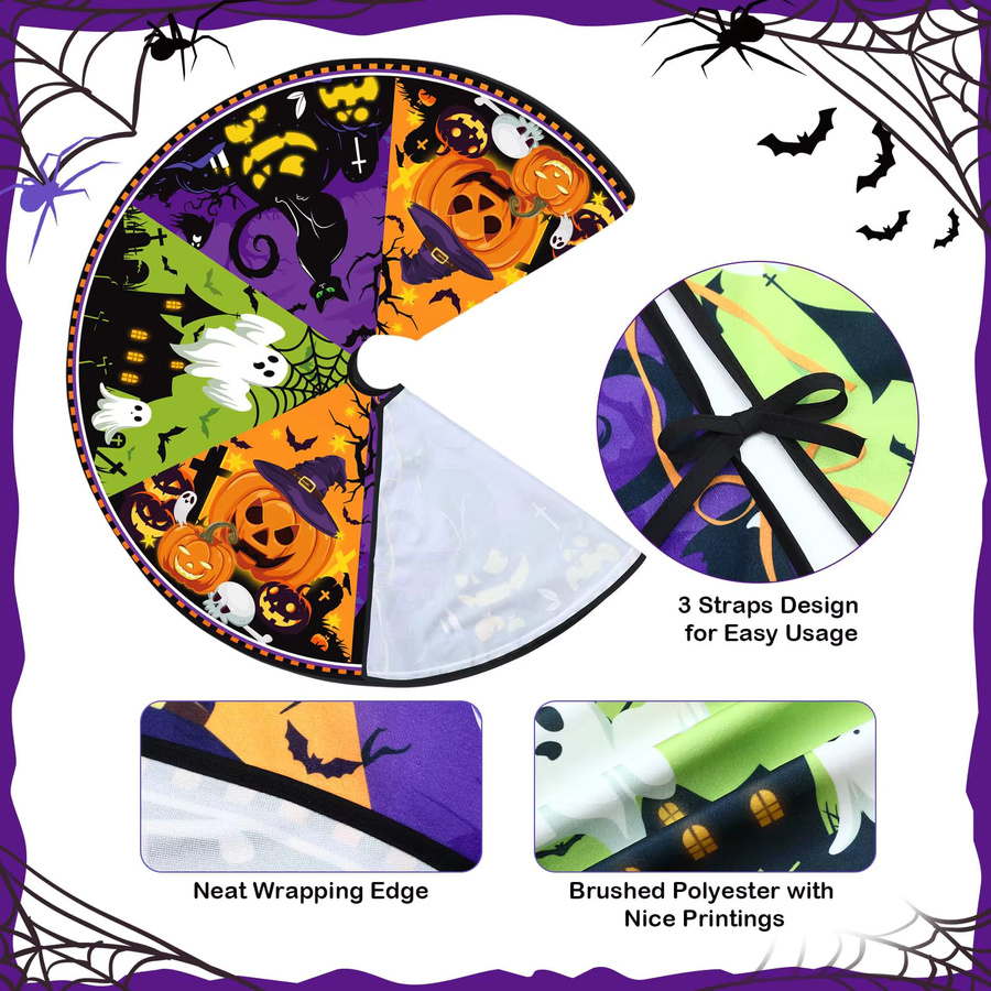 VIKAMA Halloween-Baumrock mit Kürbisgeist und Hexen-Motiv, Orange Schwarz Grün, runde Party-Dekoration - Bild 3