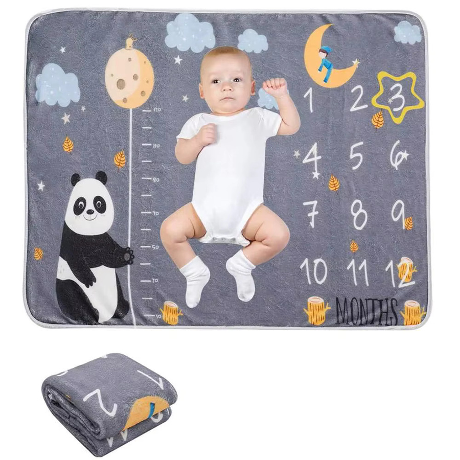 VIKAMA Baby-Meilenstein-Decke in Grau als Neugeborenen-Kalender und Foto-Requisit für das monatliche Wachstum und das 100-Tage-Jubiläum - Bild 1