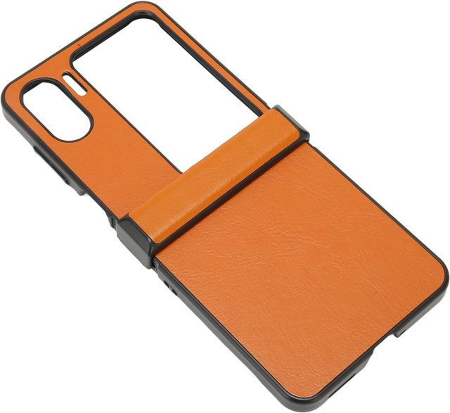 Oppo Find N2 Flip Leder Schutzhülle mit gestreifter faltbarer Abdeckung in Orange - Bild 1
