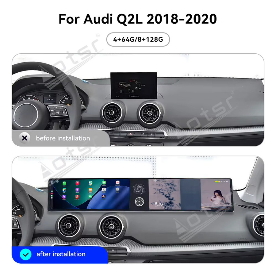 Aotsr Dual-Screen Multimedia-System für Audi Q2 2018-2024 mit 12,3 Zoll Display, Qualcomm CarPlay, Android Auto und GPS-Navigation, Schwarz - Bild 6