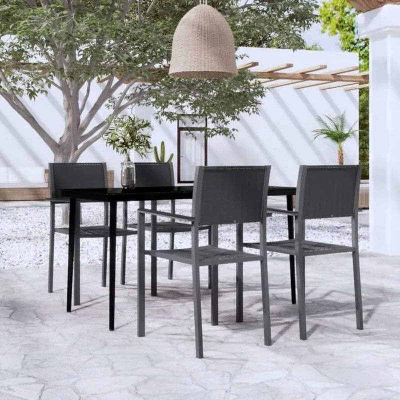 5-tlg. Gartenmöbel-Set aus Polyrattan in Schwarz von vidaxl mit Glas und Stahl - Bild 1