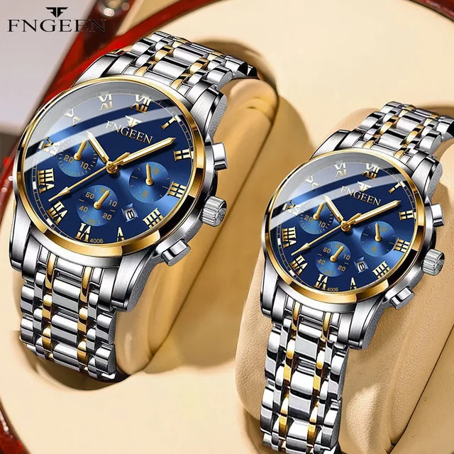 BINBOND Analoguhr, Quarz, Edelstahl, Blau, Gold, Unisex - Bild 1