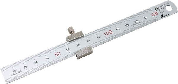 Shinwa 76751 Edelstahllineal mit Anschlag, Farbe: Silber, Länge: 15 cm