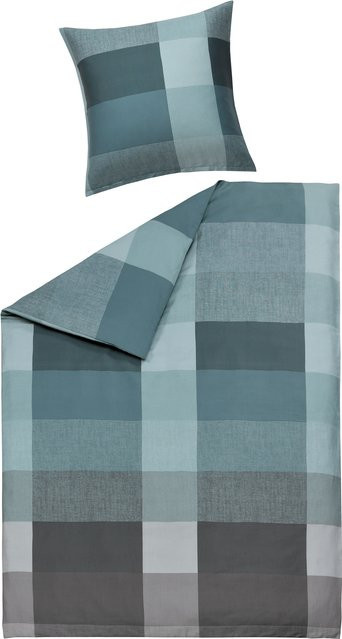 Bettwäsche KORA aus Mako-Satin von casa NOVA in Blau und Türkis mit Karomuster, bestehend aus Bettbezug und Kissenbezug, B/H: 135 x 200 cm und 80 x 80 cm - Bild 1