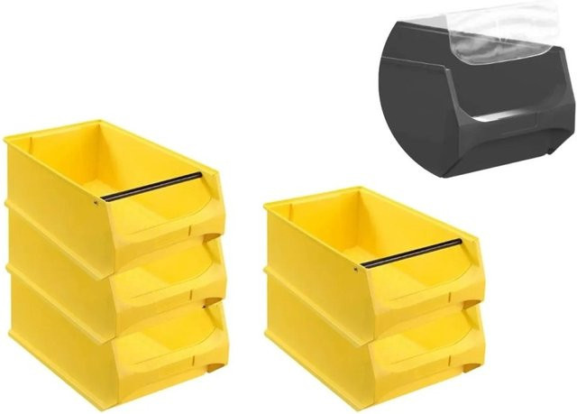 PROREGAL SparSet 5 Sichtlagerboxen mit Griffstange und Abdeckung, Gelb, H x B x T: 20 x 30 x 50 cm - Bild 1
