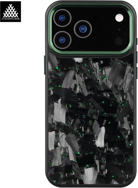 Icarboncase MagSafe Handyhülle aus Carbonfaser für iPhone 17 17Air 17Pro 17 Pro Max in Schwarz mit Metallkameraobjektiv und Tasten - Bild 1