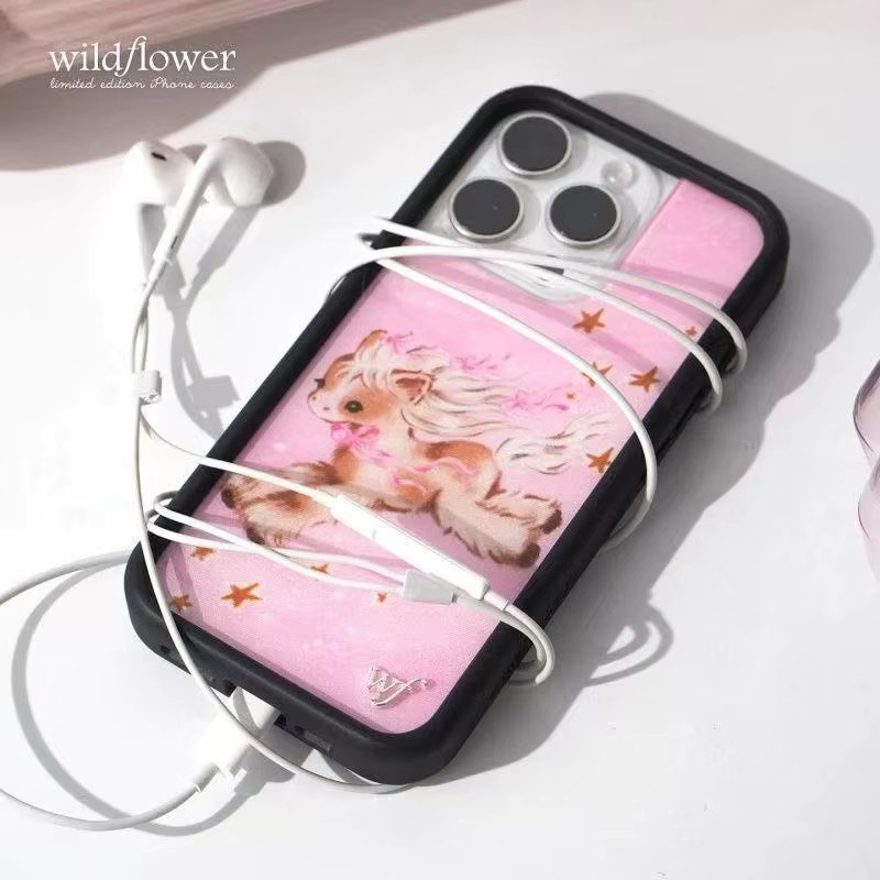 Wildflower INS Pony Dreams Handyhülle für iPhone 12 bis 17 Pro Max Plus, Rosa Pferd mit glänzenden Sternen, stoßfeste WF-Hülle - Bild 4