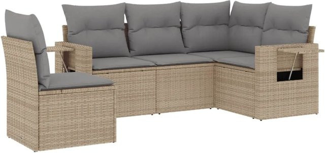 vidaXL 5-teilige Garten-Sofagarnitur in L-Form aus Poly-Rattan mit Kissen in Beige-Grau - Bild 1