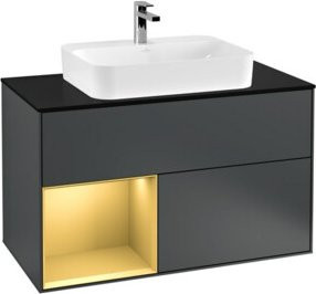 V&B Finion Waschtischunterschrank mit LED-Wandbeleuchtung, Wandmontage, Lackiert, Breite: 100 cm - Bild 1