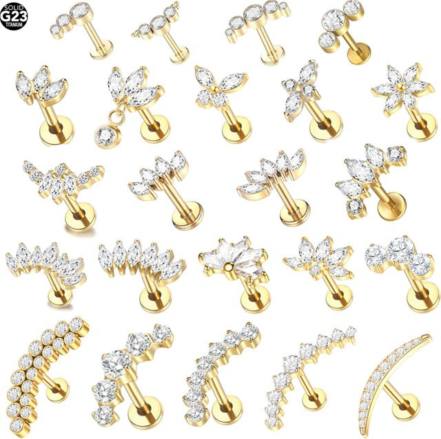 SWANJO Ohrstecker Titan, Zirkonia, Gold, Damen, 16G - Bild 1