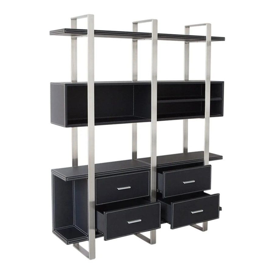 Jet-Line Aktenschrank Brindisi in Schwarz mit Kunstleder und gebürstetem Edelstahl, B/T/H: 150 x 32 x 180 cm - Bild 2