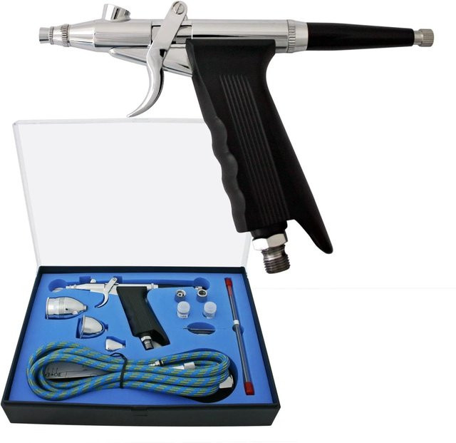 Wiltec Airbrush Pistole Set Typ 116Ak Double Action Spritzpistole mit 0,2-0,5 mm Düse in Silber und Multicolour - Bild 1