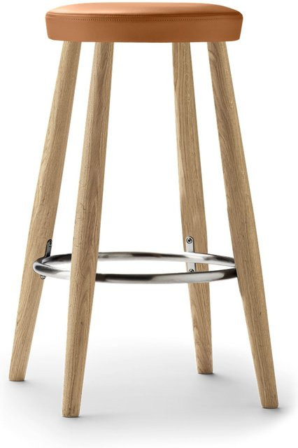 Carl Hansen & Søn Barhocker CH56 58 in braunem Leder mit Holz und Edelstahl im nordischen Design - Bild 1