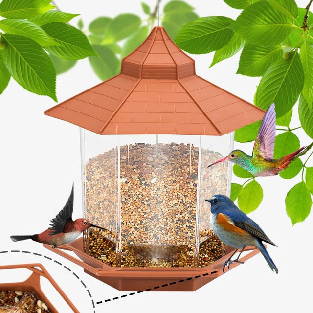 Automatischer Vogel-Futterspender als Hänge-Pavillon mit mehreren Löchern für Nussfütterung im Außenbereich - Bild 1