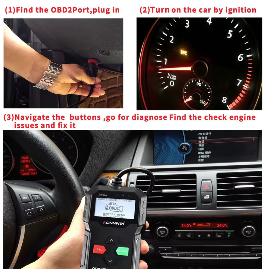 KONNWEI KW590 OBD2 Auto Diagnosegerät zum Auslesen von Fehlercodes in Schwarz - Bild 4