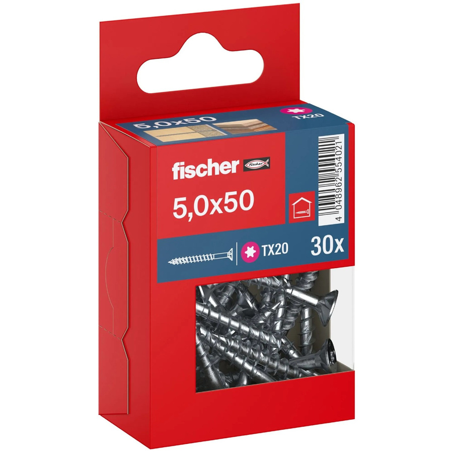 Fischer PowerFast II Senkkopf Teilgewinde Schraube Torx aus verzinktem Stahl, Durchmesser: 5 mm, Länge: 50 mm, 30 Stück - Bild 2