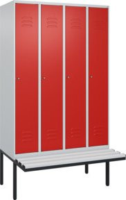 C+P Spind Classic PLUS Garderobenspind mit Sitzbank, 4 Abteile, Lichtgrau, B/T/H: 212 x 120 x 81,5 cm - Bild 1