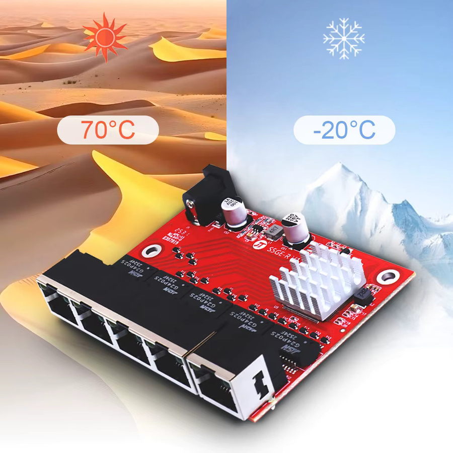 HICOMDATA 5-Port Gigabit Ethernet Switch PCBA-Karte mit Weitspannung DC 5–12 V und 6kV ESD Schutz in Rot - Bild 4