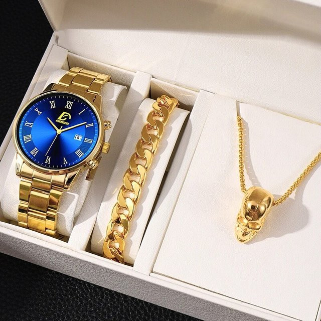 DIJANES Armbanduhr Quarz, Edelstahl, Gold, Blau, Herren - Bild 1