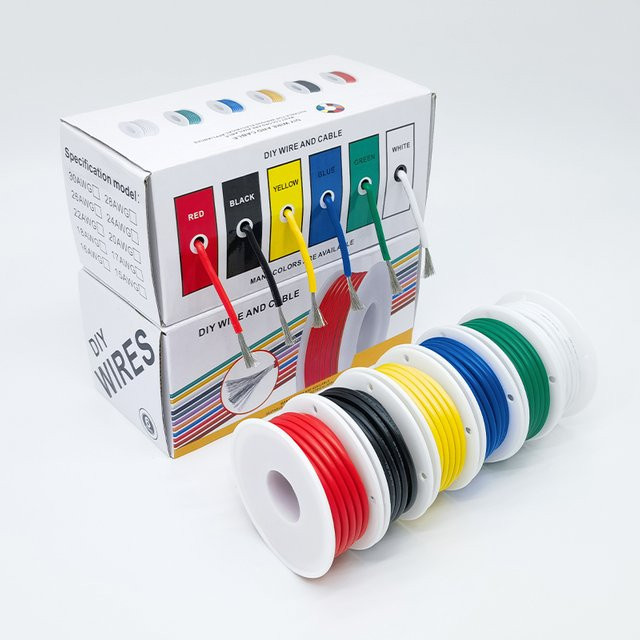 Flexibler Silikon-Elektrodraht aus verzinntem Kupfer, einadrig, 6 Farben, AWG 16-30, Weiß und Mehrfarbig - Bild 1