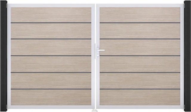 GroJa Tor Basicline Premium 2-flügelig Sheffield Oak B: 306 cm, H: 180 cm DIN Rechts mit Sichtschutz - Bild 1