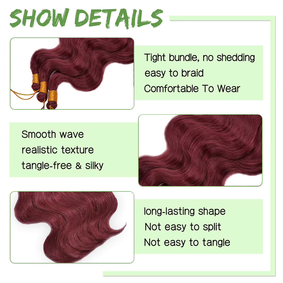 BUDABUDABUDA Body Wave Bundles Häkelhaar, 24 Zoll, Synthetisch, Ombre-Wellen, Damen - Bild 4