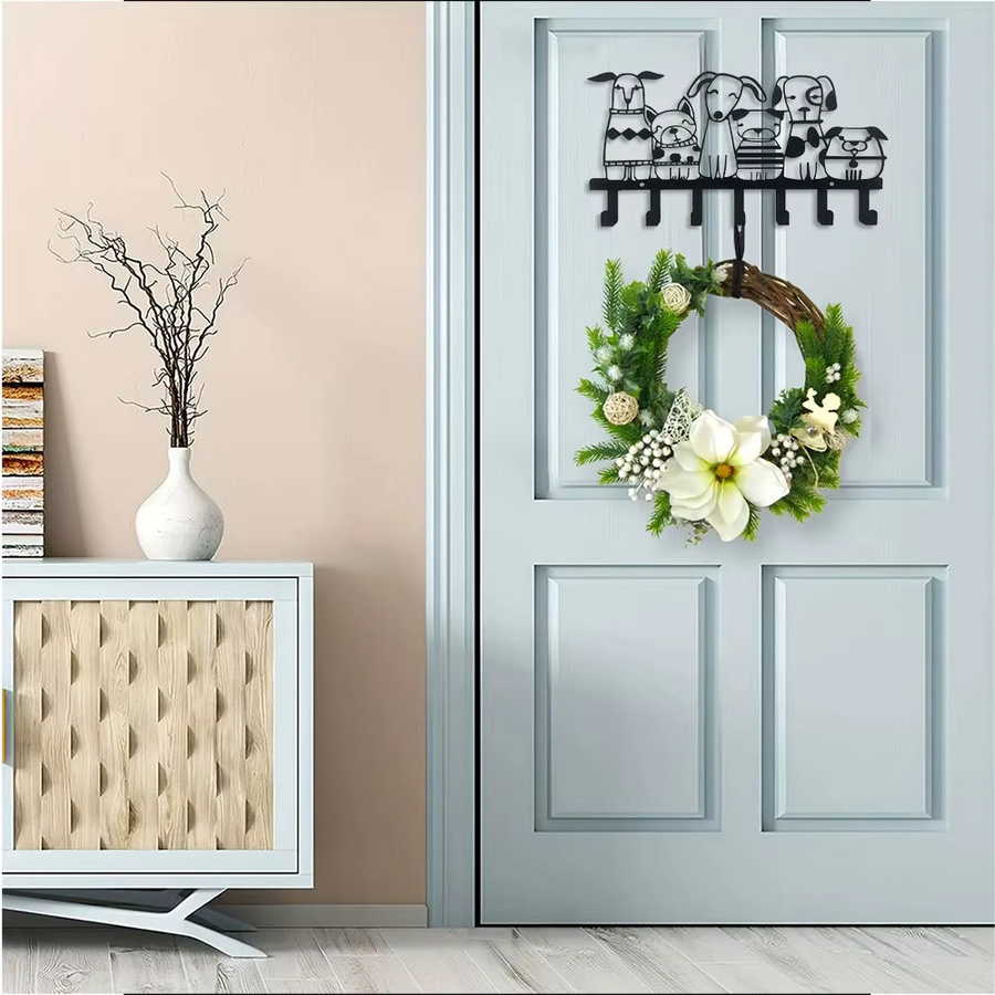 DDPNKL Schlüsselhalter aus Eisen mit Hundethema und 7 Haken in Schwarz im Vintage-Design zur Wandmontage - Bild 2