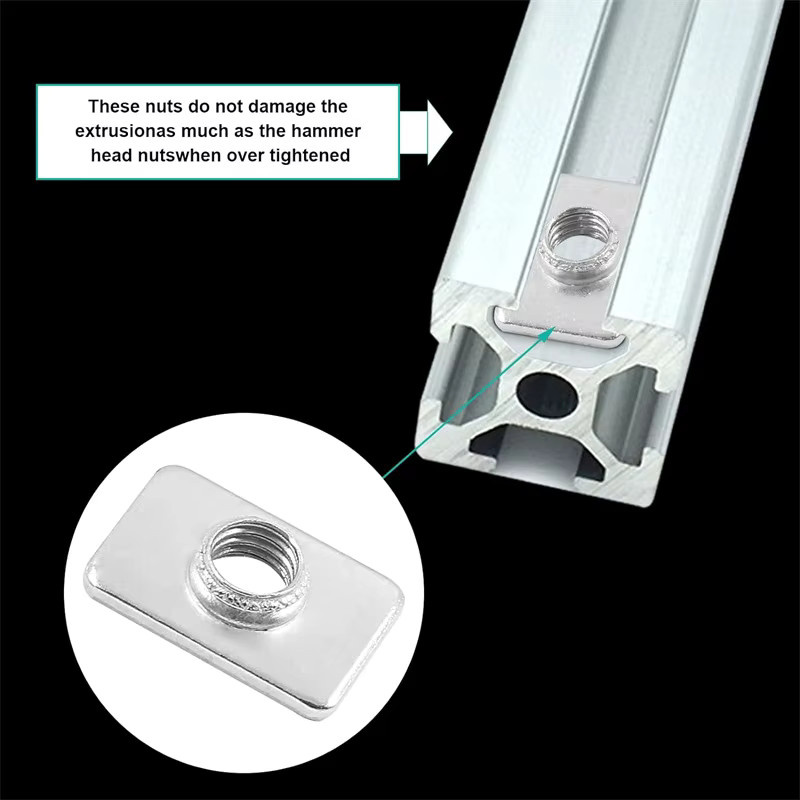 50 Stück flache Schiebe-T-Nut-Muttern SEEJIE in Silber für 2020-Serie Aluminium-Strangpressrahmen, 3D-Drucker und CNC-Fräser - Bild 2