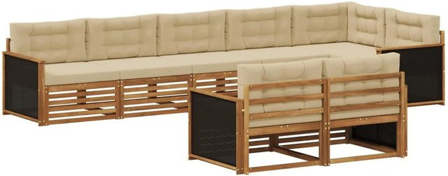 vidaXL Outdoor-Sofagarnitur aus Akazienholz in L-Form mit Kissen, Natur und Beige - Bild 1