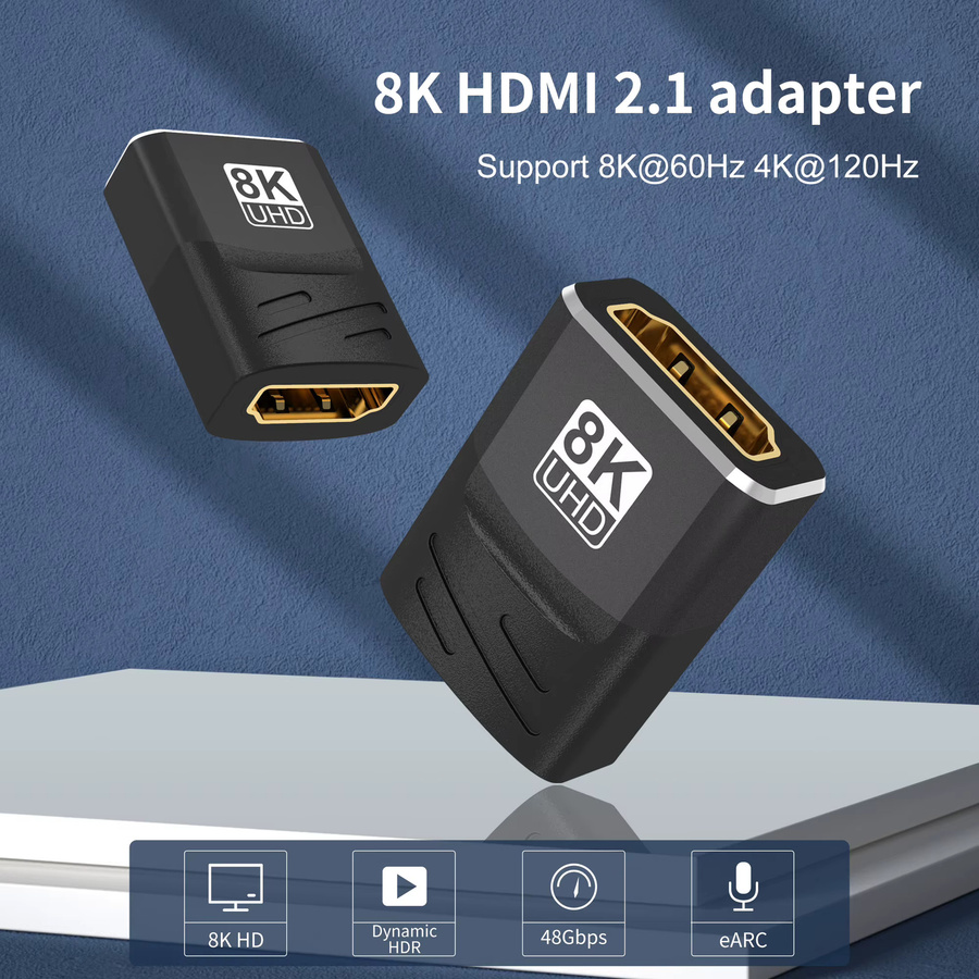 FDBOY HDMI-Koppler 8K HDMI 2.1 Verlängerungsadapter in Schwarz, unterstützt 8K@60Hz, 4K@120Hz, 120UHD, 3D und HDR - Bild 3