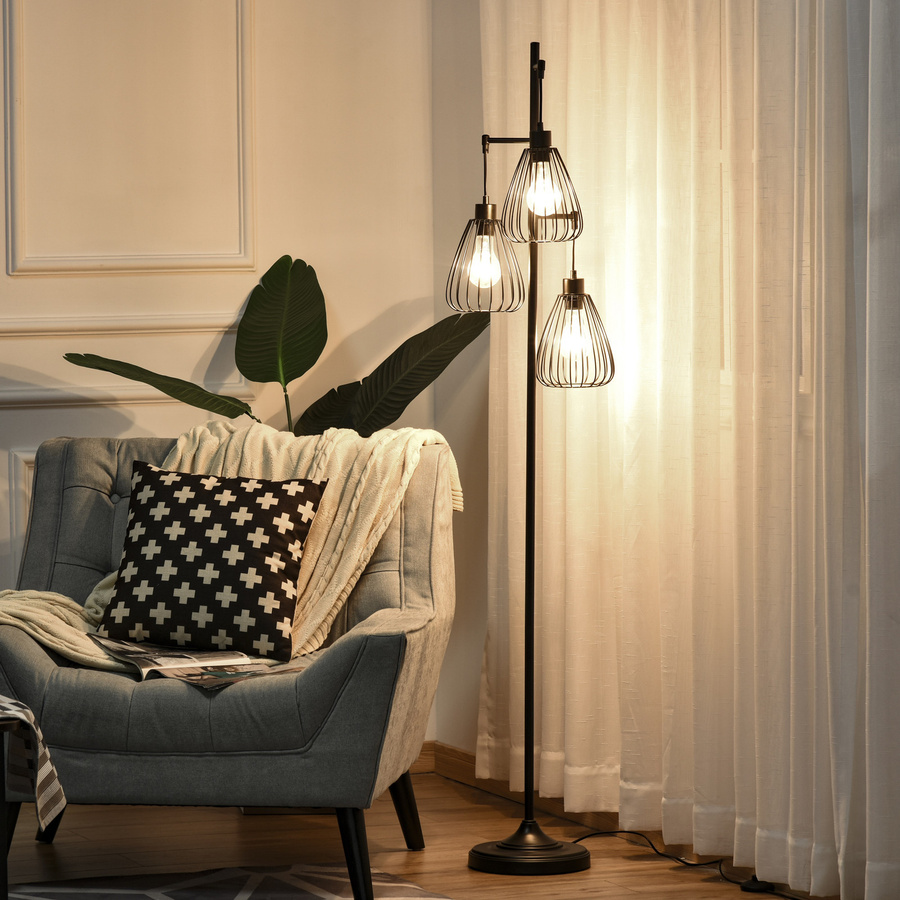 Aosom Vintage Industrielle Stehlampe aus schwarzem Metall mit rundem Schirm, Höhe: 170 cm, Durchmesser: 35 cm - Bild 2